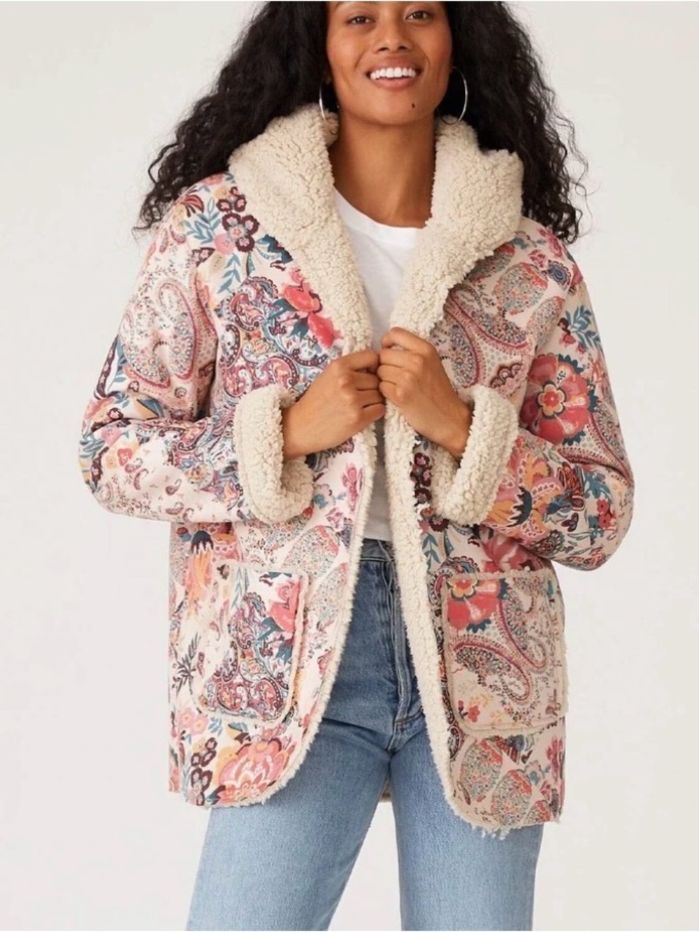 Lovestitch Women’s Gemini Sherpa Lined Open Front Hooded Jacket Size Small